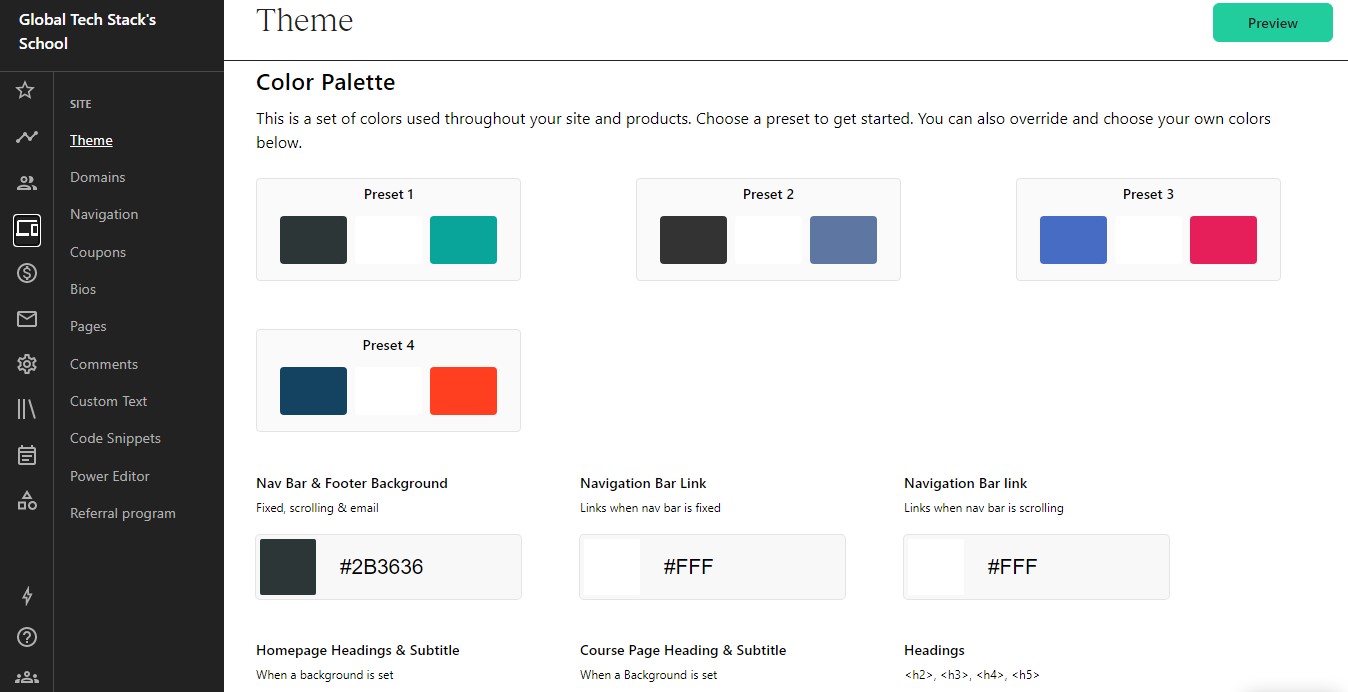 Teachable site dashboard