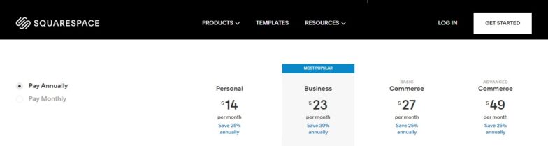 Squarespace website pricing