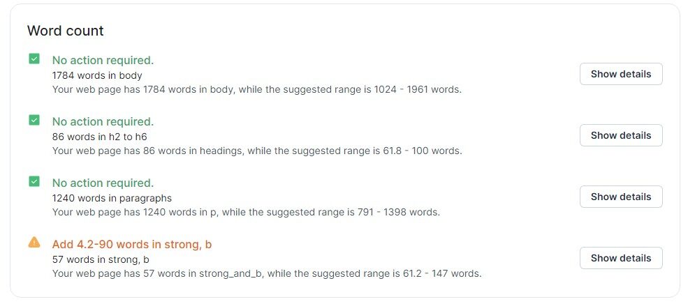 Word count content audit