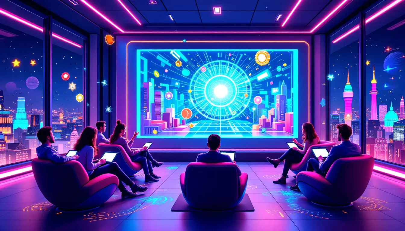 A vibrant image of people participating in an interactive social media game.