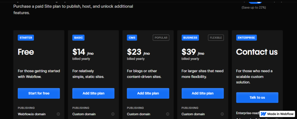 Webflow website builder pricing
