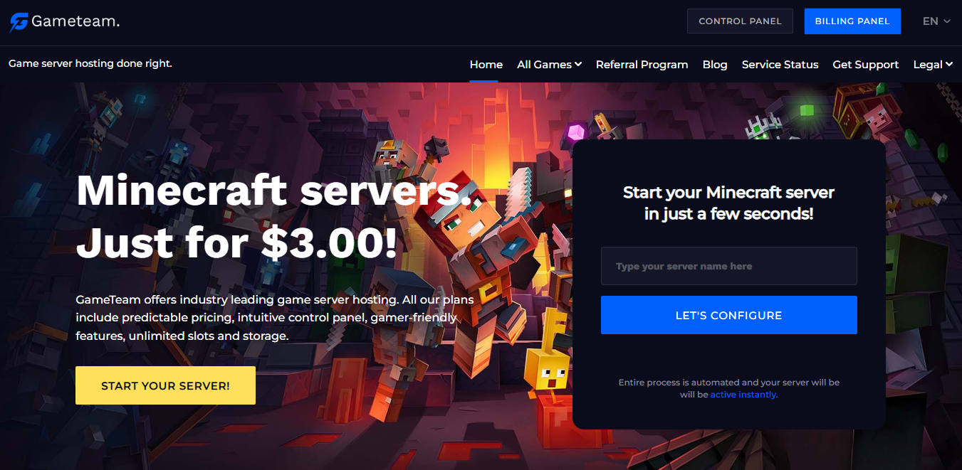 Game team minecraft hosting server