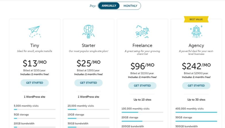 Flywheel managed WordPress pricing