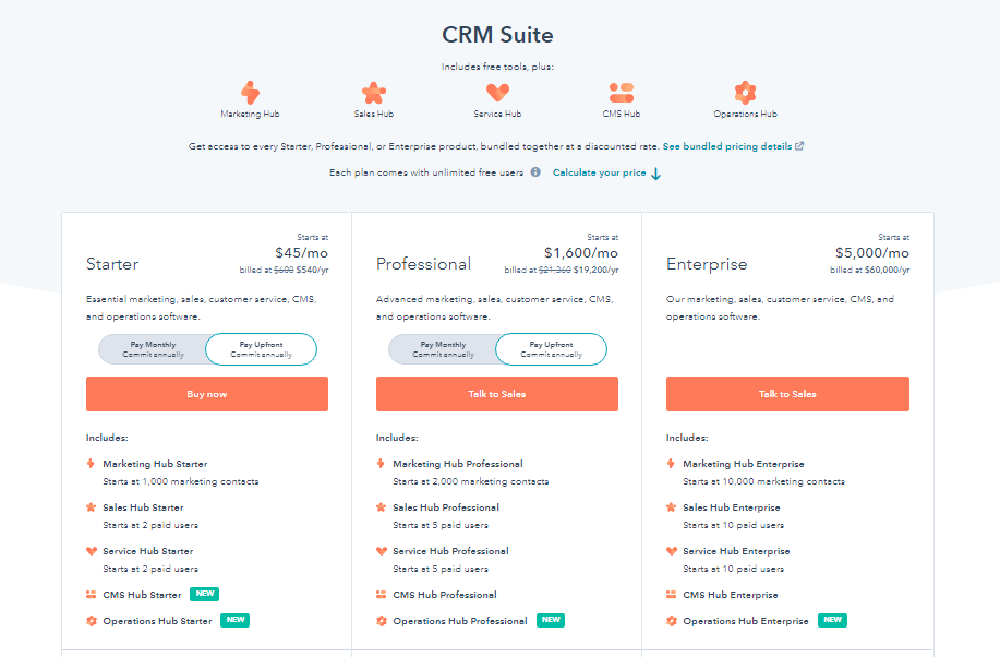 Hubspot CRM suite pricing