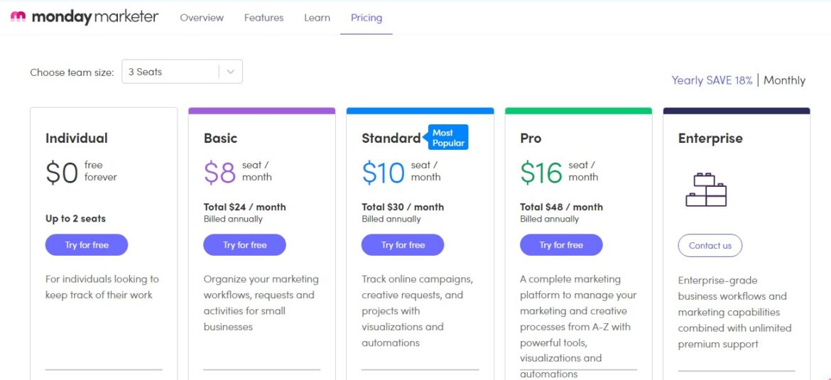 Monday marketer pricing