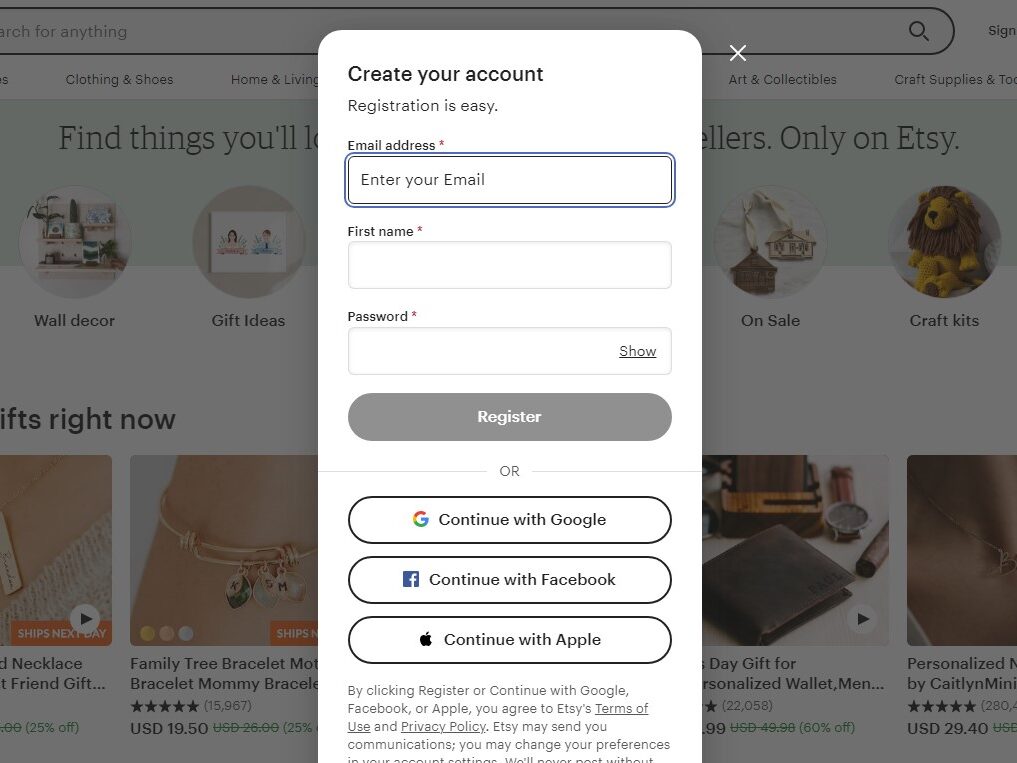 Registering on Etsy_Step 2_Click Register
