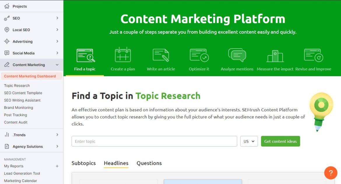 SEMRush content marketing toolkit