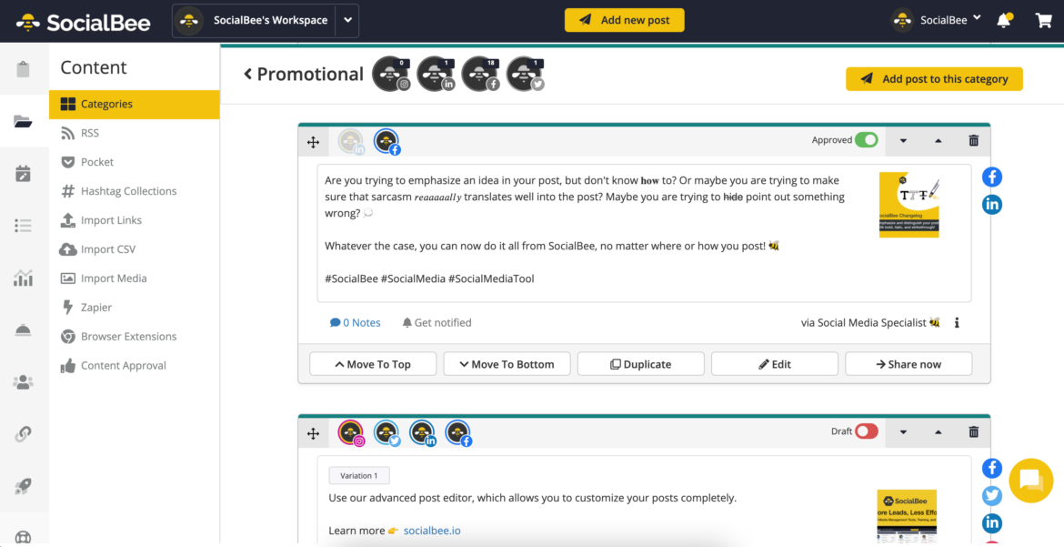 SocialBee Content Category Posts