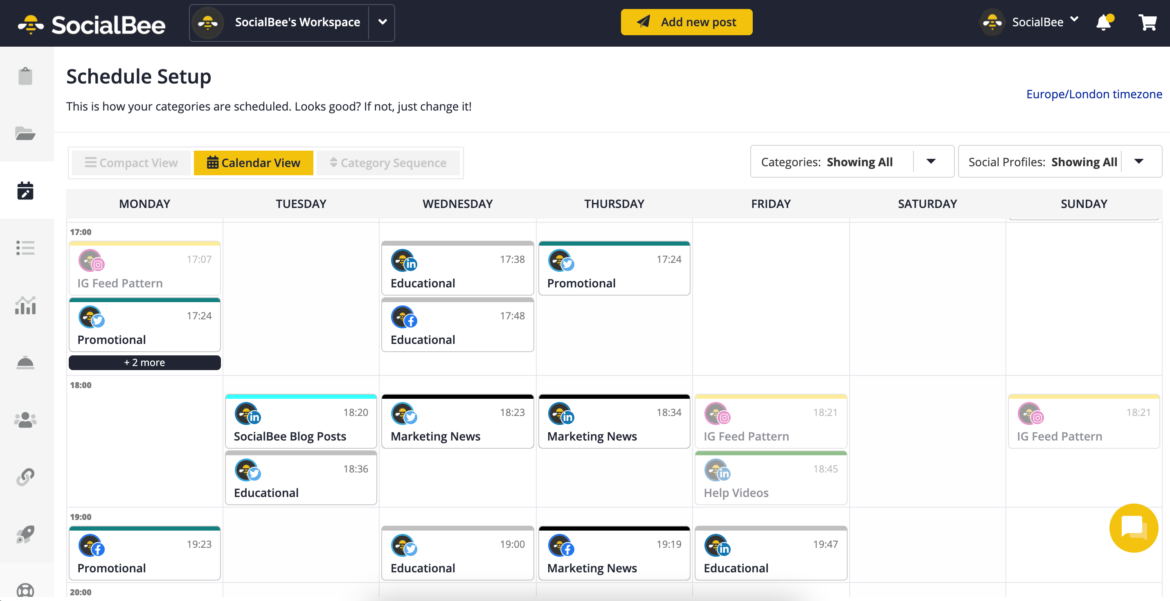 SocialBee Schedule Setup