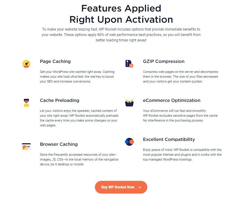 WP Rocket premium cashing plugin key features