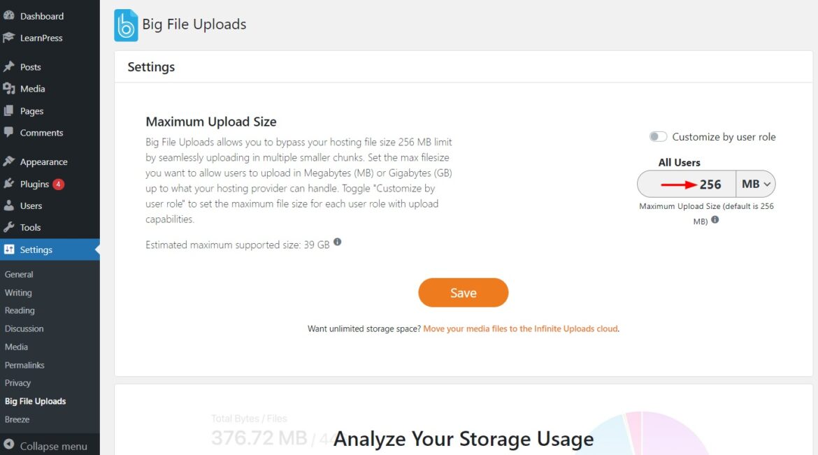 add upload file size value