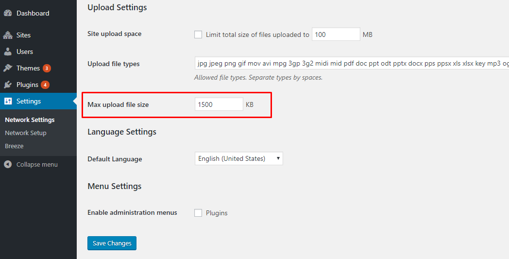 maximum upload size adjustment